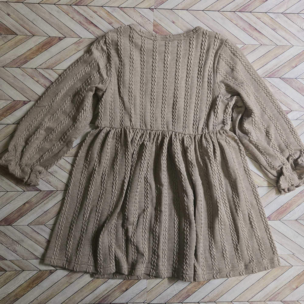 Girls Cottagecore Cable Knit Sweater Dress Button-Side Long Sleeve Ruffle Cuff - Picture 3 of 9